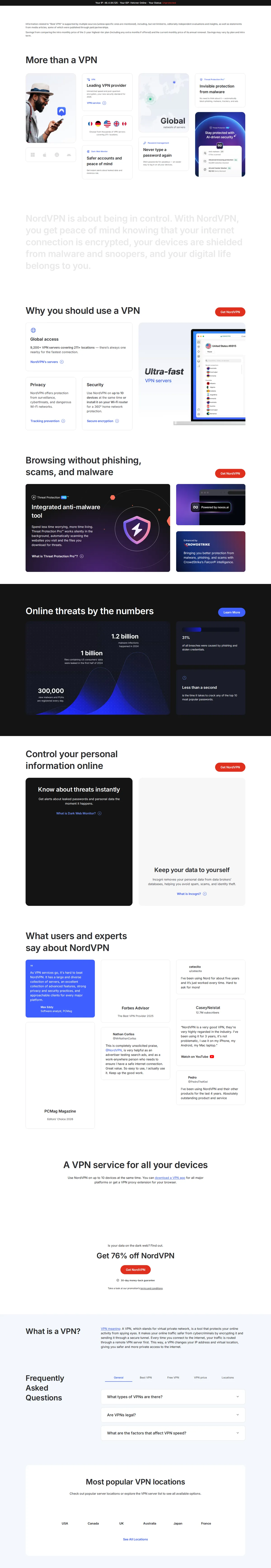 NordVPN dashboard for NordVPN