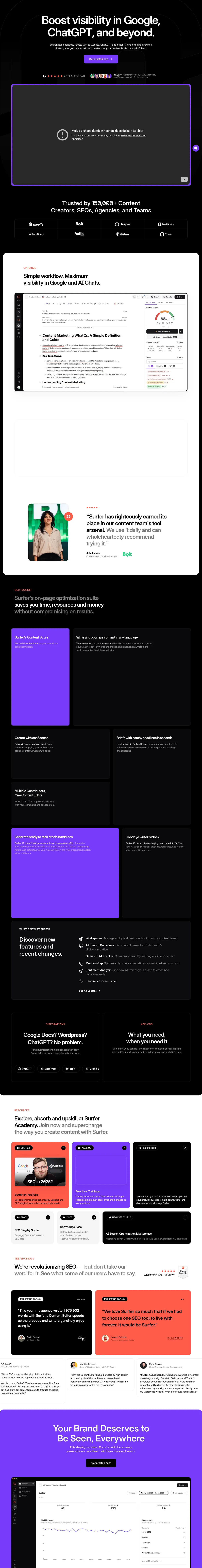 Surfer SEO dashboard for Surfer SEO