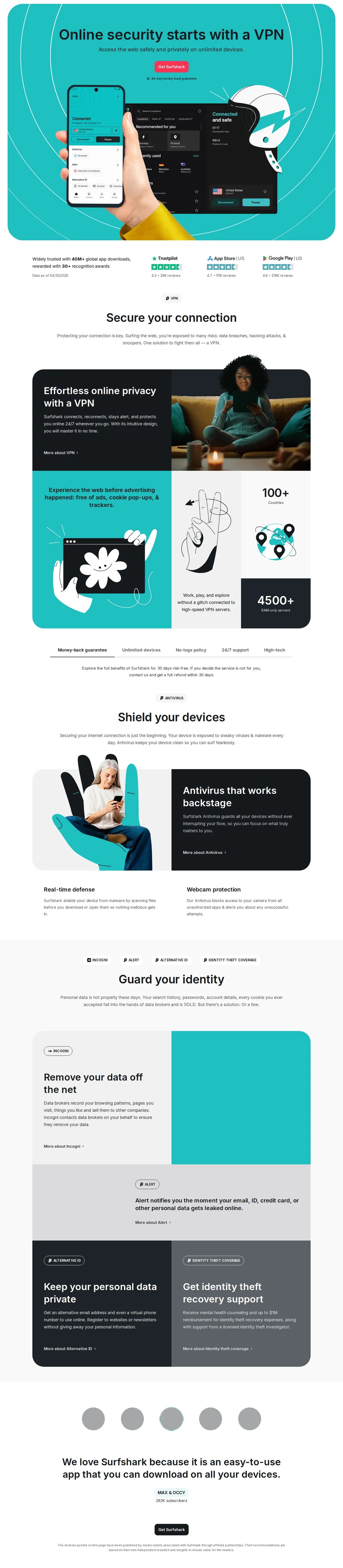 Surfshark dashboard for Surfshark